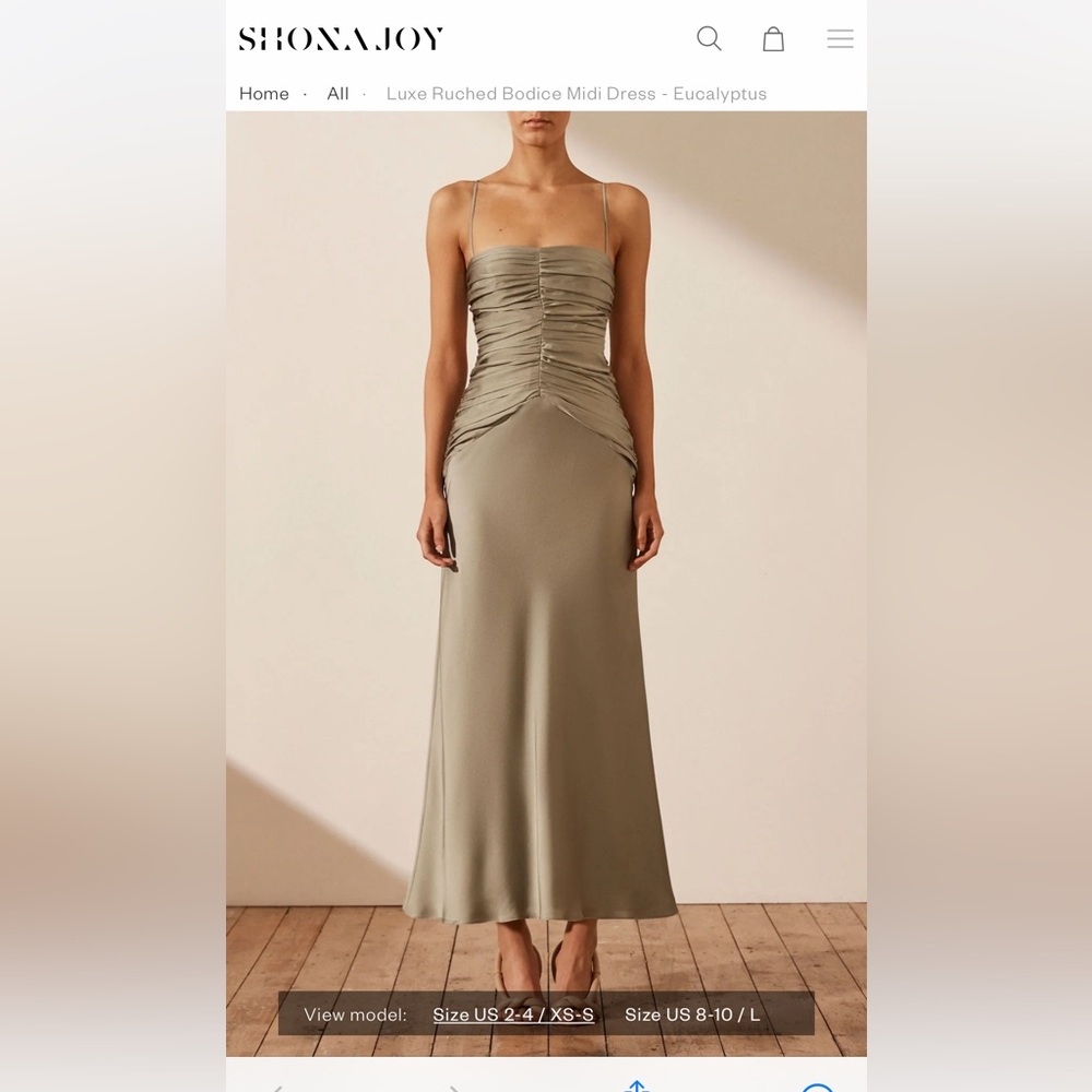 Shona Joy Luxe Ruched Bodice Midi Dress in Eucalyptus